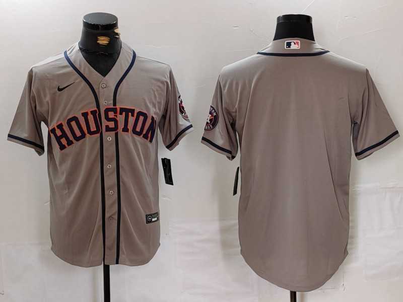 Men%27s Houston Astros Blank Grey With Patch Cool Base Stitched Baseball Jersey->kansas city royals->MLB Jersey